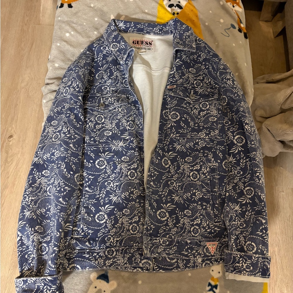 GUESS Blue and White Floral Denim Jacket
